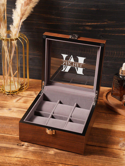 Watch Display Box for Men, Glass Lid Watch Organizer, Watch Storage Case, Engraved Watch Box, Personalized Watch Collector Gift for Him