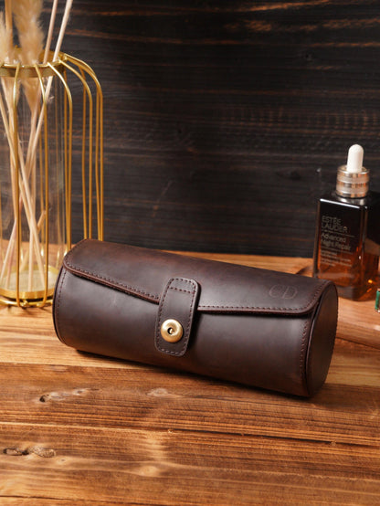 Personalized Crazy Horse Leather Watch Case, Removable Jewelry Organizer for Travel