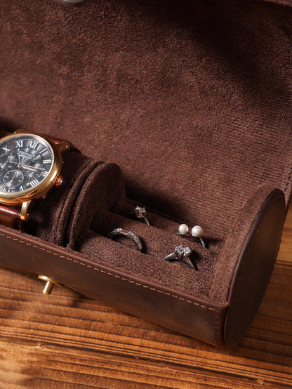 Personalized Crazy Horse Leather Watch Case, Removable Jewelry Organizer for Travel