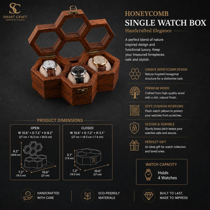 Handmade Rosewood Hexagon Watch Box DIsplay - | Anniversary Gift for Husband