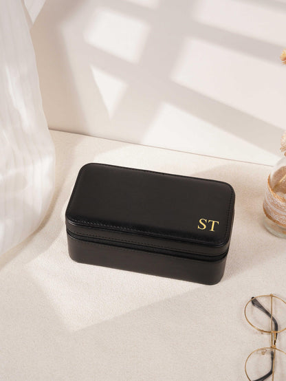 Custom Monogram Watch Travel Case｜3‑Slot Green Watch Storage Box, Gift for Him