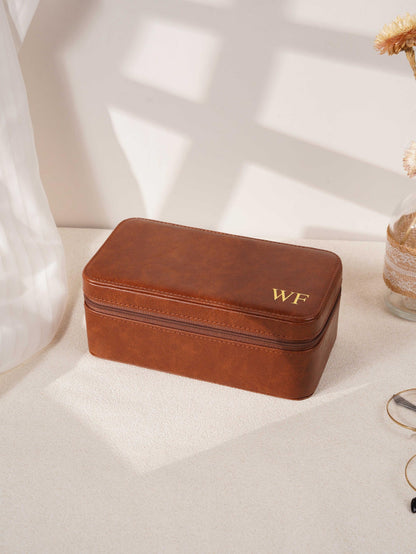 Custom Monogram Watch Travel Case｜3‑Slot Green Watch Storage Box, Gift for Him