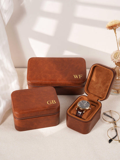 Custom Monogram Watch Travel Case｜3‑Slot Green Watch Storage Box, Gift for Him