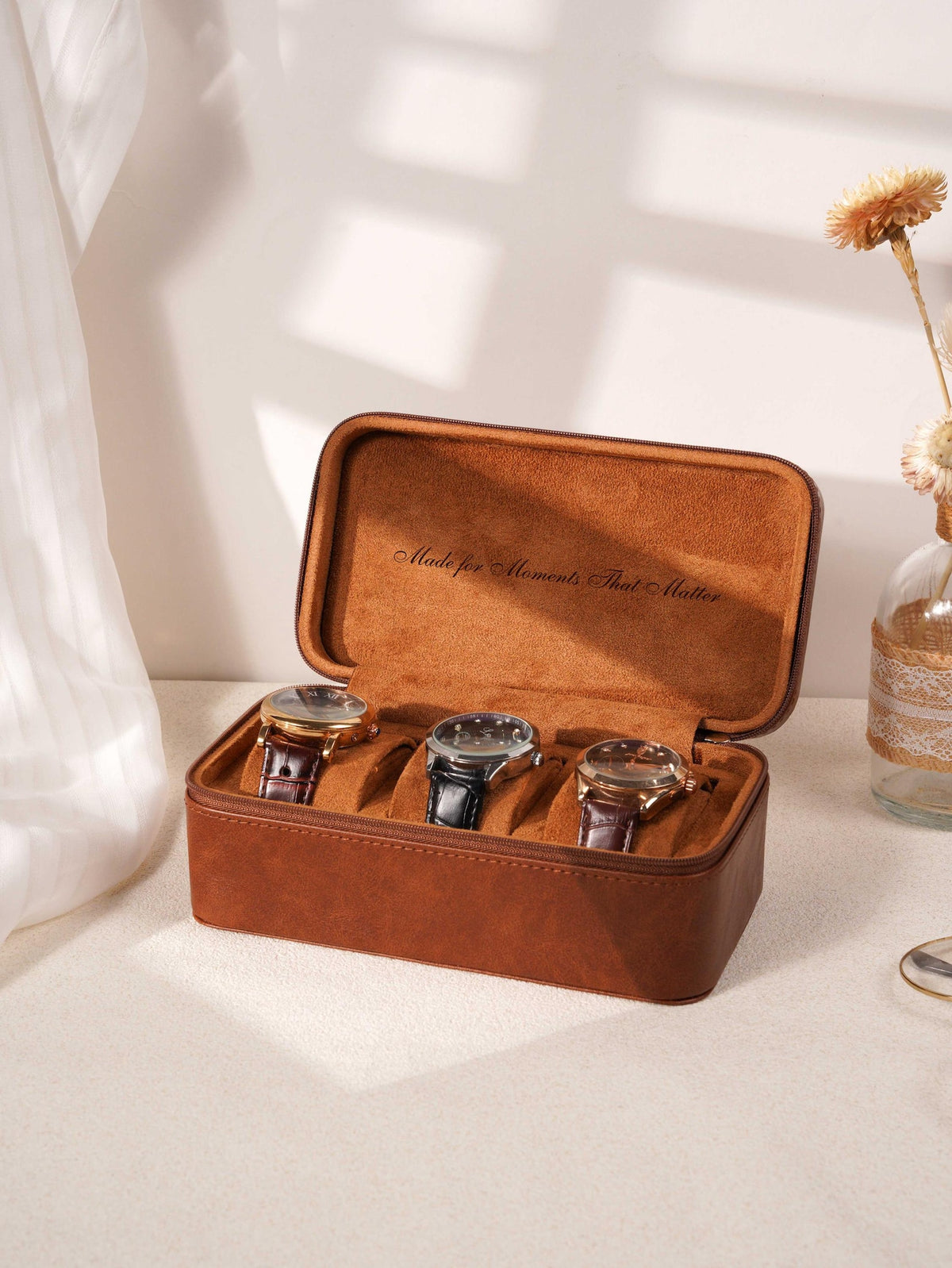 Custom Monogram Watch Travel Case｜3‑Slot Green Watch Storage Box, Gift for Him
