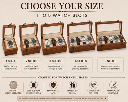 Personalized Indian Rosewood Watch Box, Engraved Wooden watch Organizer, Watch Display Case