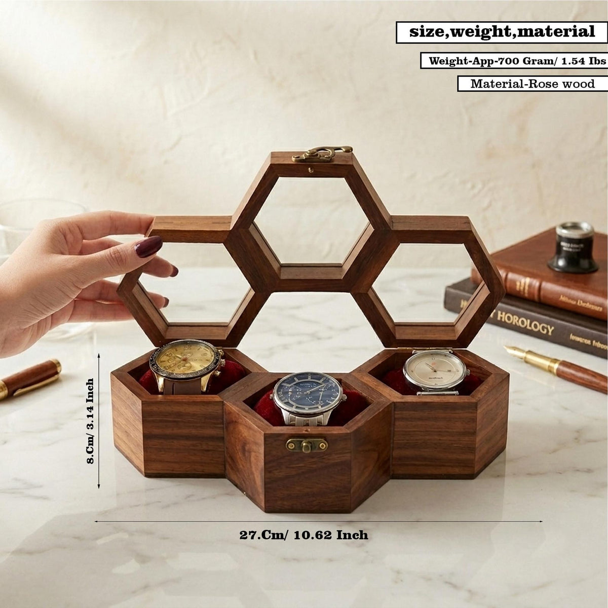 Handcrafted Wooden Watch Box, Vintage Gift, 1-5 Slot Organizer