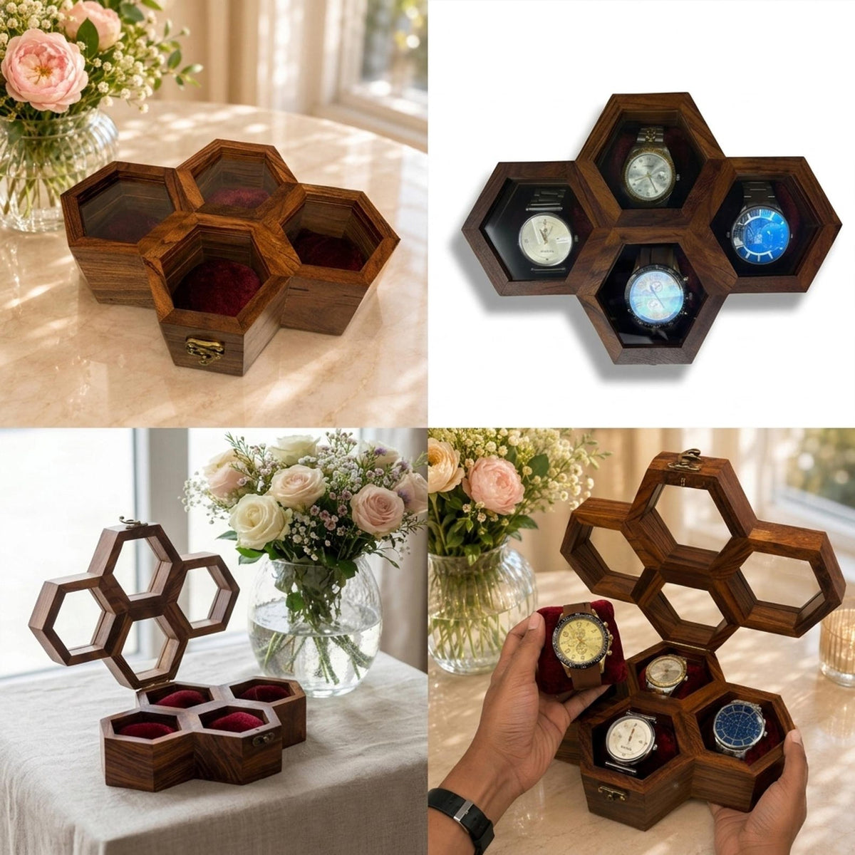 Handcrafted Wooden Watch Box, Vintage Gift, 1-5 Slot Organizer