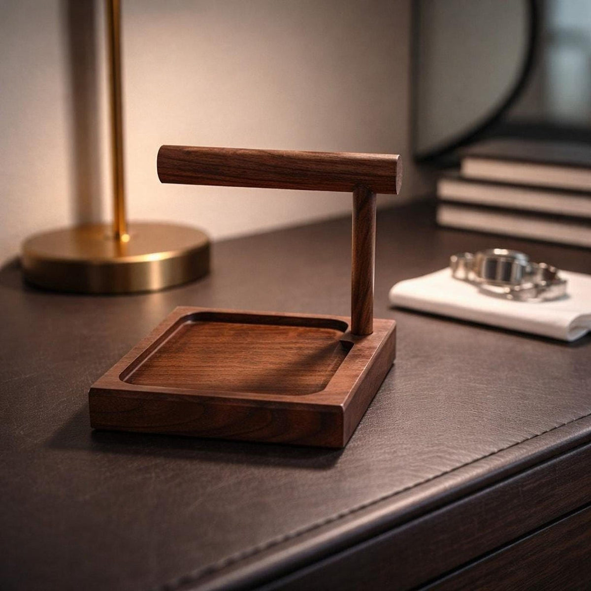 Walnut Valet, Solid Hardwood Tray With Watch Holder And Bracelet Bar