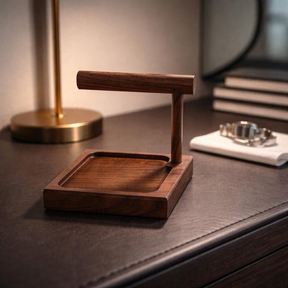 Walnut Valet, Solid Hardwood Tray With Watch Holder And Bracelet Bar
