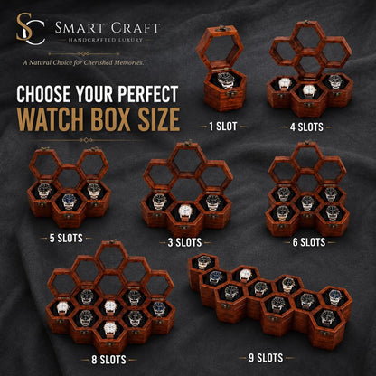 Handmade Rosewood Hexagon Watch Box DIsplay - | Anniversary Gift for Husband