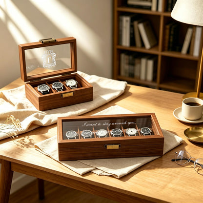 Personalised Wooden Watch Box | Ustom Name Watch Box For 1 2 3 6 10 Watches | Gift For Him Dad Husband Groomsmen, Bespoke Watch Storage Box