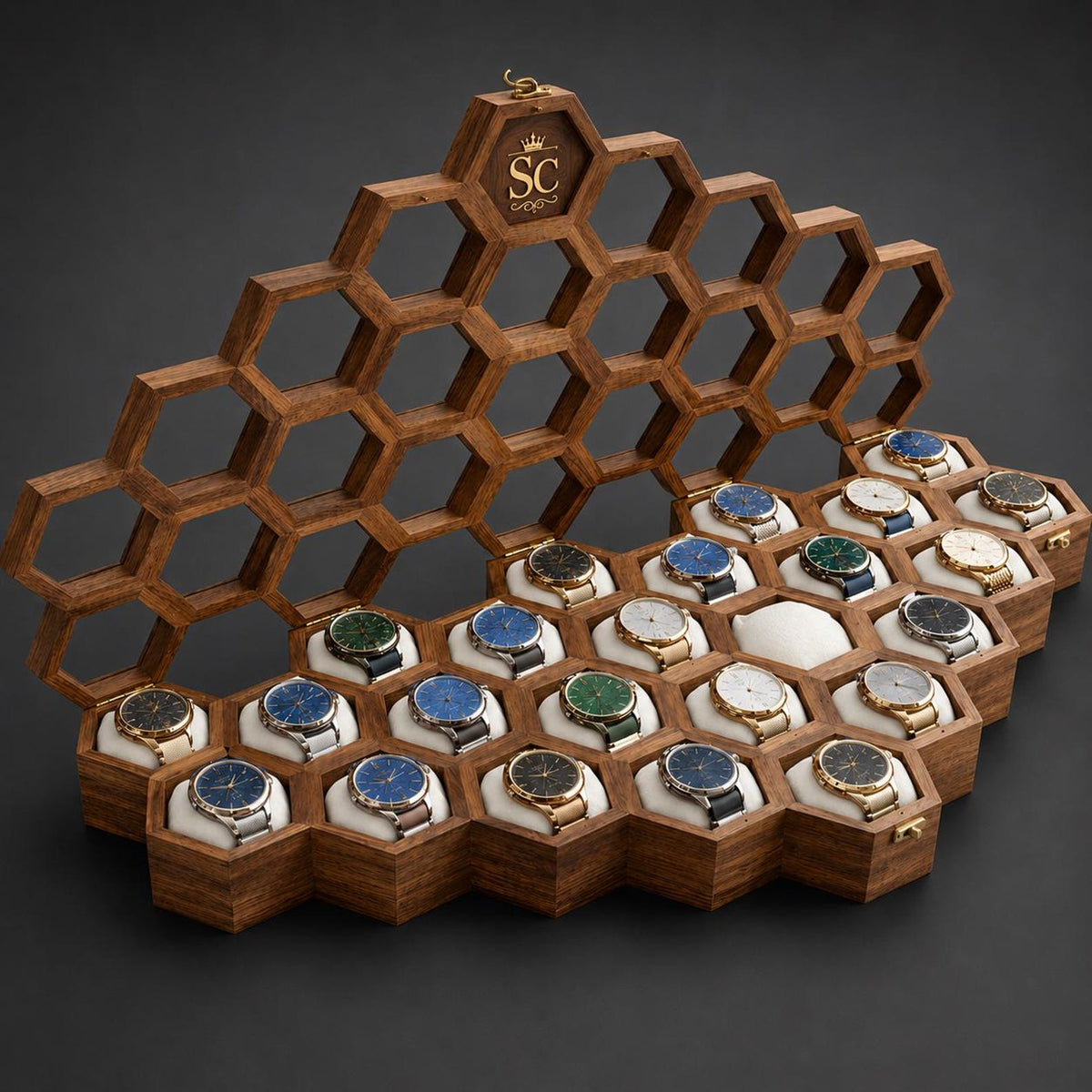 Handmade Rosewood Hexagon Watch Box DIsplay - | Anniversary Gift for Husband