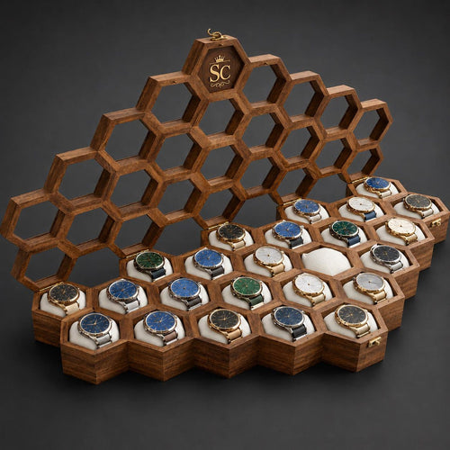 Handmade Rosewood Hexagon Watch Box DIsplay - | Anniversary Gift for Husband