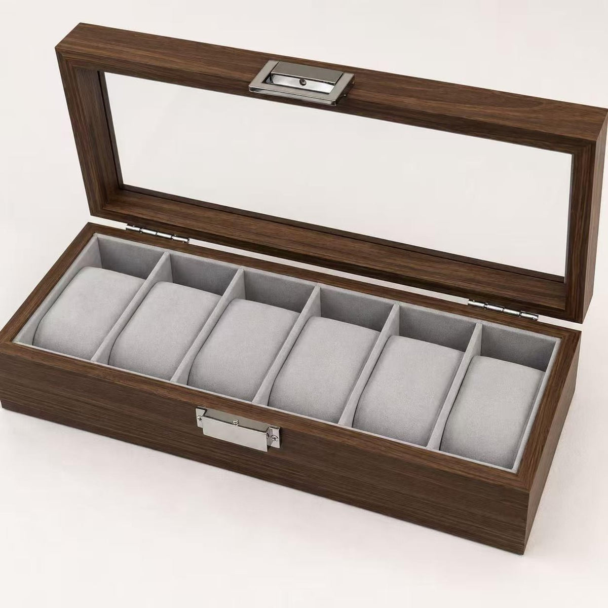 6 Slot Wooden Watch Box, Walnut Watch Display Case