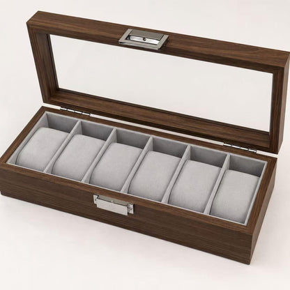 6 Slot Wooden Watch Box, Walnut Watch Display Case
