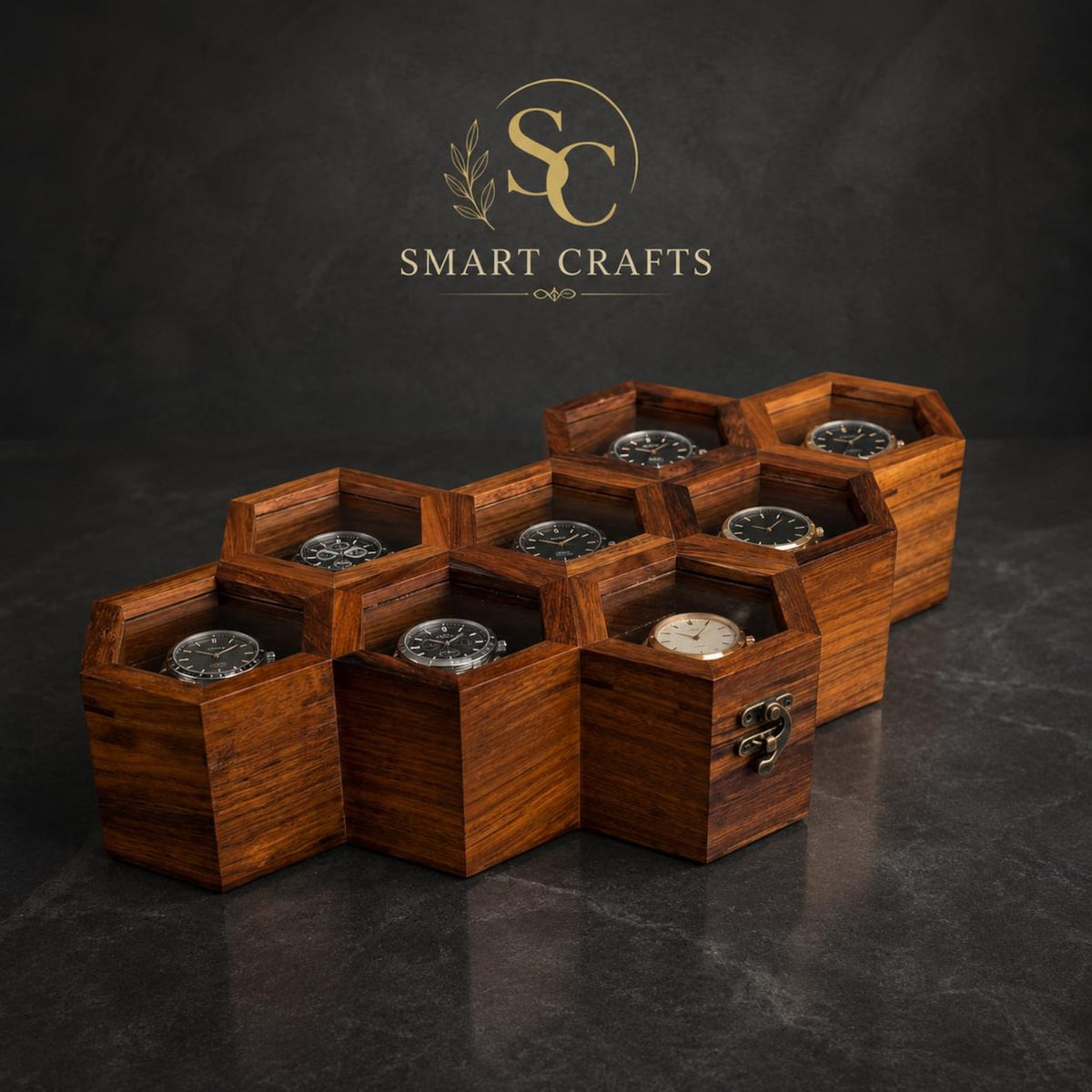 Handmade Rosewood Hexagon Watch Box DIsplay - | Anniversary Gift for Husband