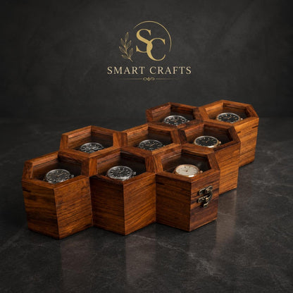 Handmade Rosewood Hexagon Watch Box DIsplay - | Anniversary Gift for Husband