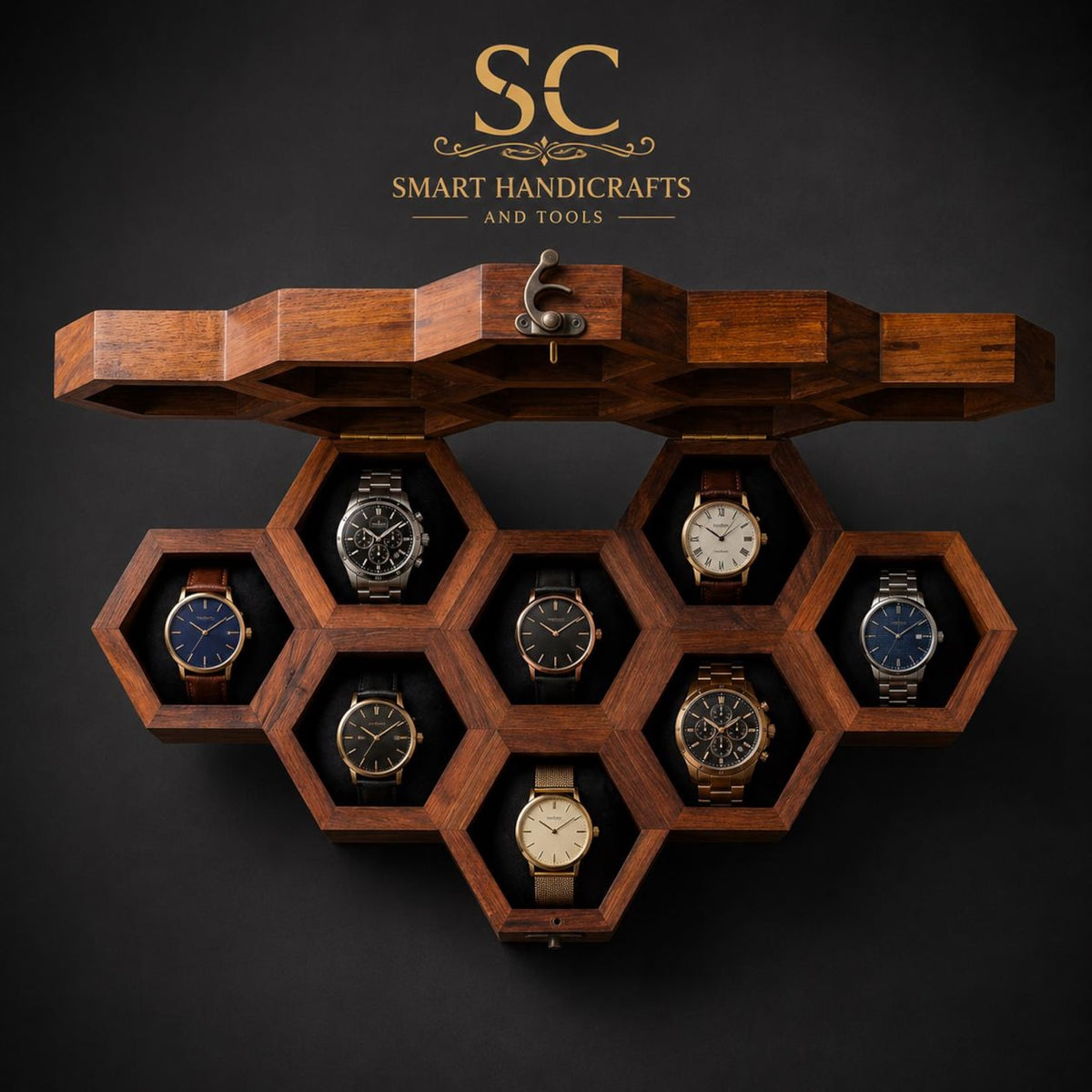 Handmade Rosewood Hexagon Watch Box DIsplay - | Anniversary Gift for Husband
