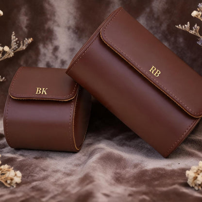 Personalized Vegan Leather Watch Case: Gold/Silver Initials, Velvet Lined Storage