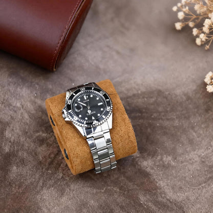 Personalized Vegan Leather Watch Case: Gold/Silver Initials, Velvet Lined Storage