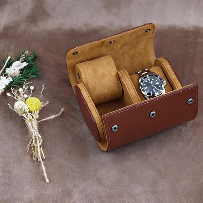 Personalized Vegan Leather Watch Case: Gold/Silver Initials, Velvet Lined Storage