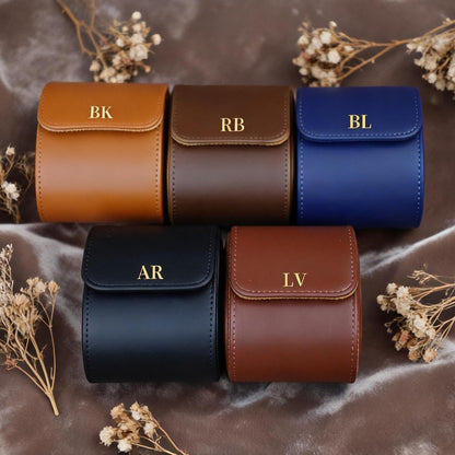 Personalized Vegan Leather Watch Case: Gold/Silver Initials, Velvet Lined Storage
