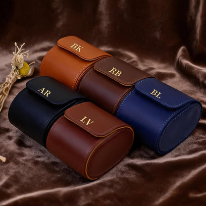 Personalized Vegan Leather Watch Case: Gold/Silver Initials, Velvet Lined Storage