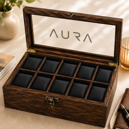 Handmade 10-Slot Wooden Watch Box for Men | Glass Top Watch Organizer (Custom Engraving) | Mens Watch Display Case | Christmas Gift for Him
