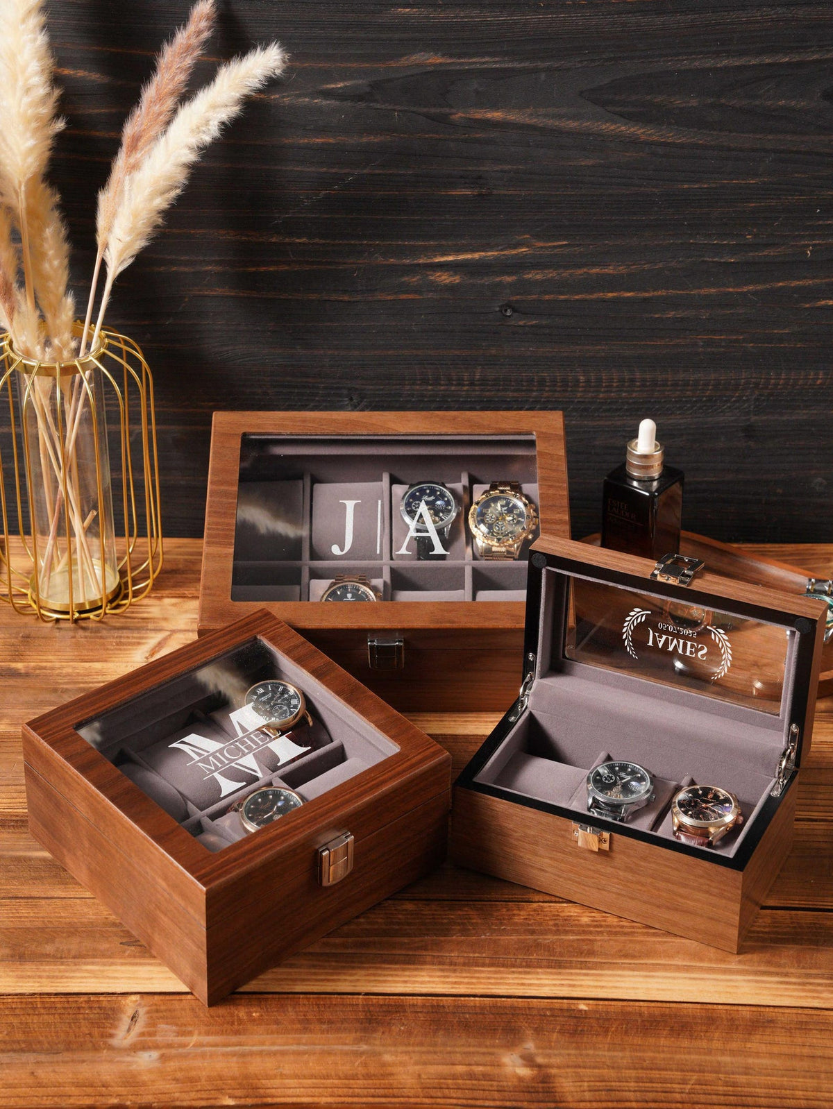 Watch Display Box for Men, Glass Lid Watch Organizer, Watch Storage Case, Engraved Watch Box, Personalized Watch Collector Gift for Him