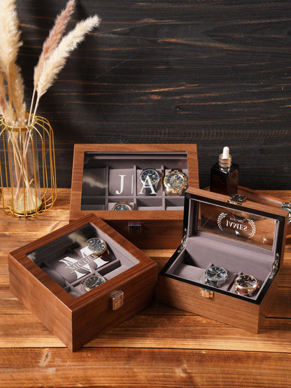 Watch Display Box for Men, Glass Lid Watch Organizer, Watch Storage Case, Engraved Watch Box, Personalized Watch Collector Gift for Him