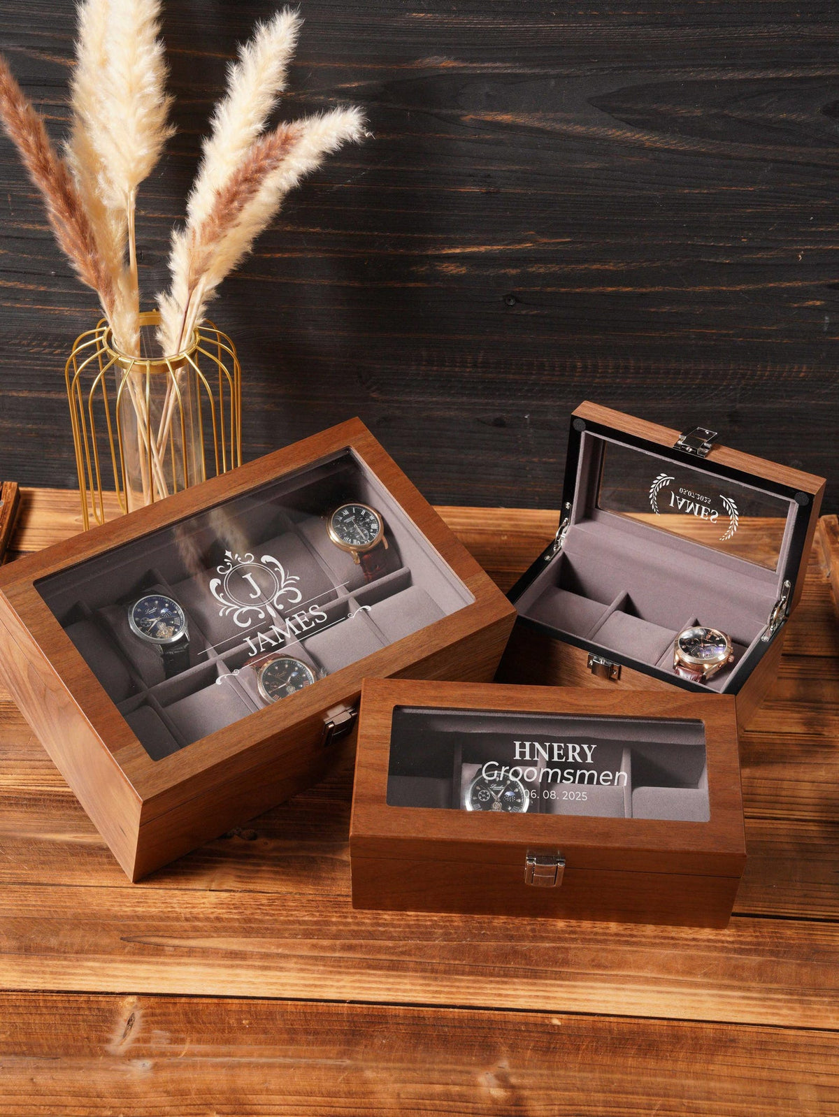 Watch Display Box for Men, Glass Lid Watch Organizer, Watch Storage Case, Engraved Watch Box, Personalized Watch Collector Gift for Him