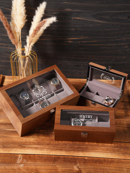 Watch Display Box for Men, Glass Lid Watch Organizer, Watch Storage Case, Engraved Watch Box, Personalized Watch Collector Gift for Him