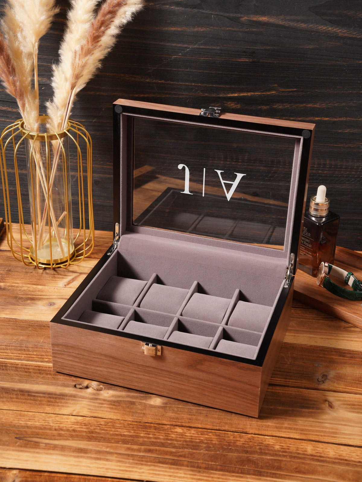 Watch Display Box for Men, Glass Lid Watch Organizer, Watch Storage Case, Engraved Watch Box, Personalized Watch Collector Gift for Him