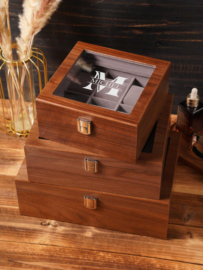 Watch Display Box for Men, Glass Lid Watch Organizer, Watch Storage Case, Engraved Watch Box, Personalized Watch Collector Gift for Him