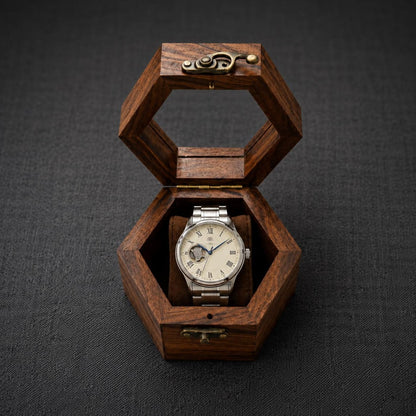 Handmade Rosewood Hexagon Watch Box DIsplay - | Anniversary Gift for Husband