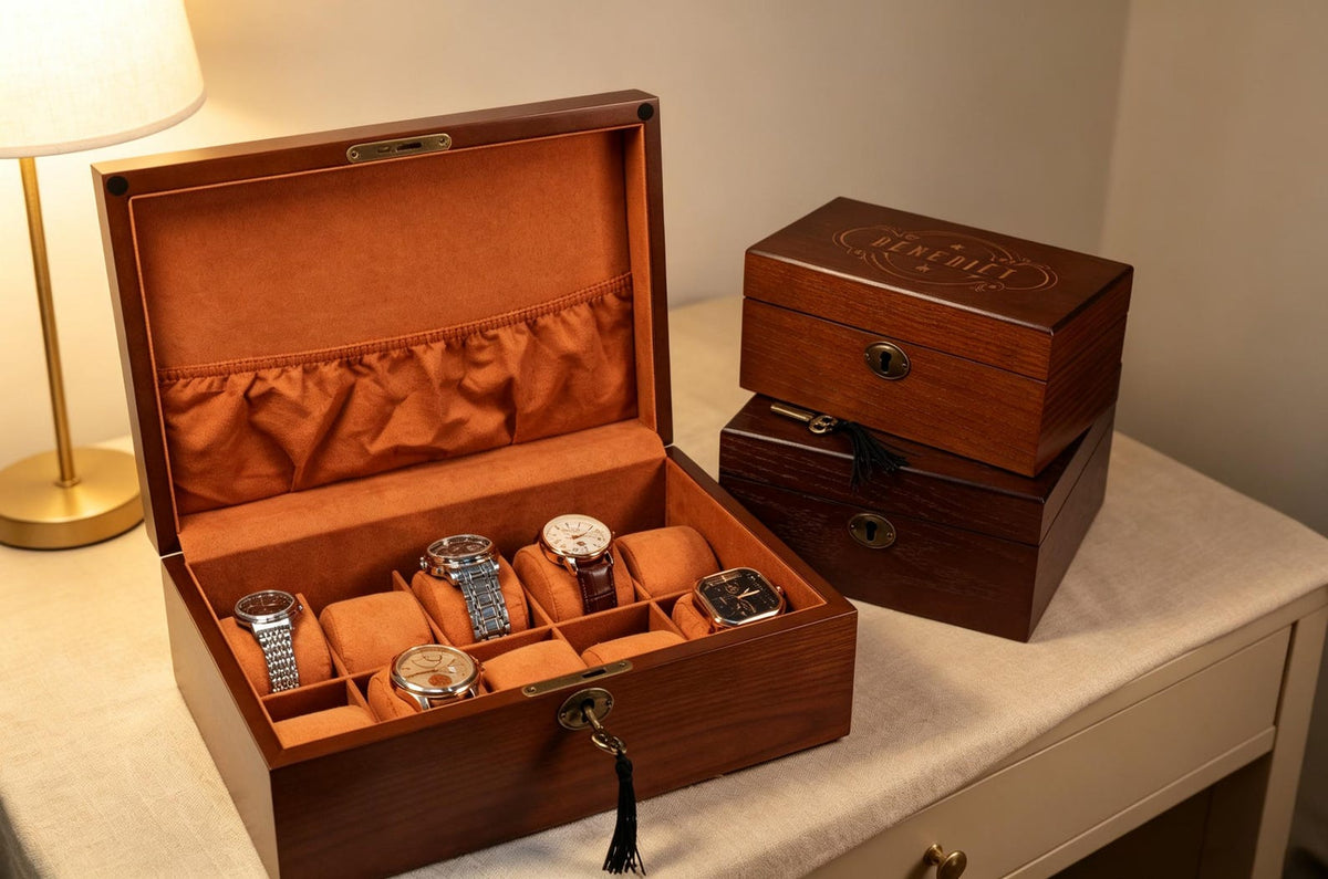 Wooden Watch Box with Lock & Key, Mens Gift, Fathers Day Gift, Groomsmen Gifts, Engraved 10 Slots Watch Storage Case, Anniversary Gift