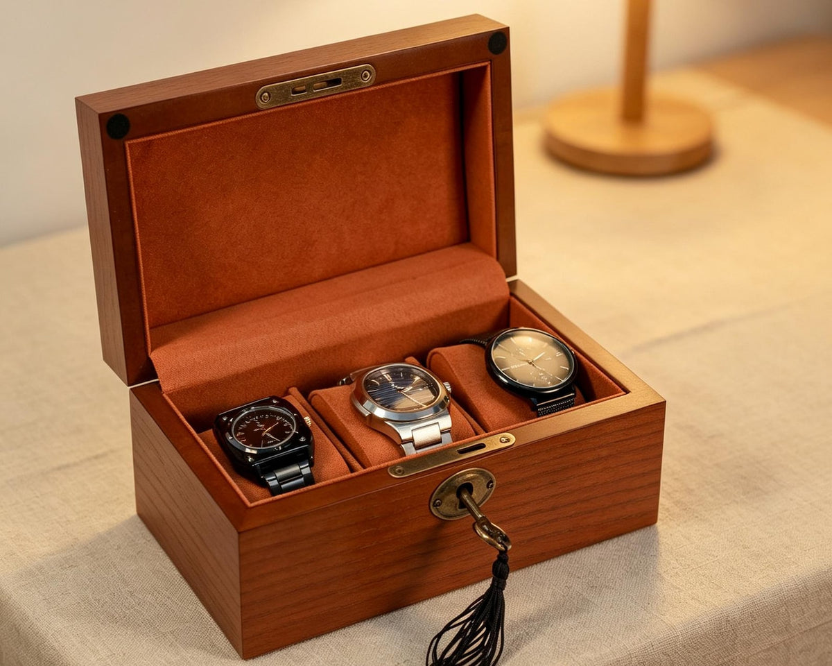 Wooden Watch Box with Lock & Key, Mens Gift, Fathers Day Gift, Groomsmen Gifts, Engraved 10 Slots Watch Storage Case, Anniversary Gift