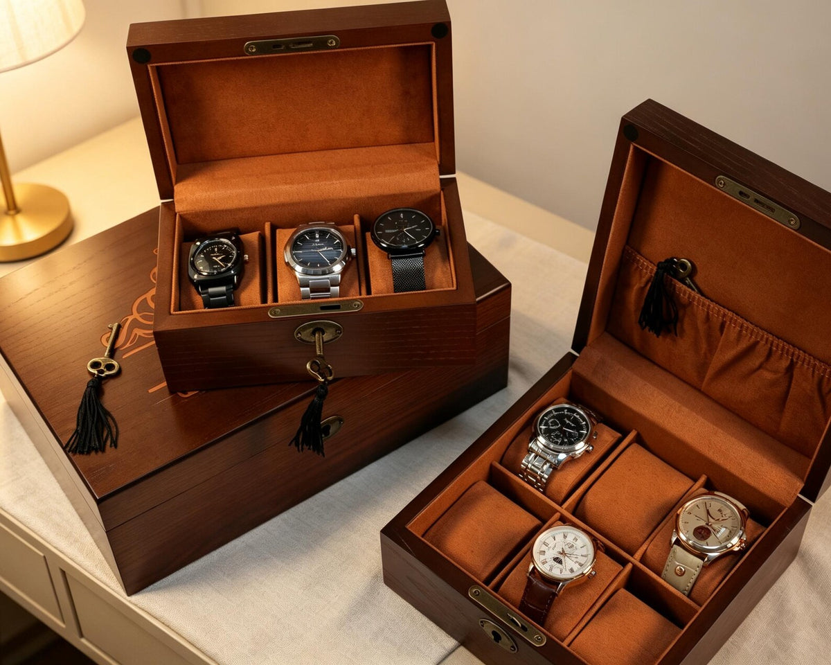 Wooden Watch Box with Lock & Key, Mens Gift, Fathers Day Gift, Groomsmen Gifts, Engraved 10 Slots Watch Storage Case, Anniversary Gift