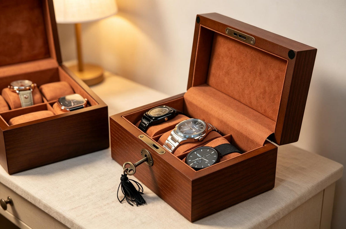 Personalized Watch Box with Lock & Key, Gift for Dad, Engraved Wooden Watch Case, Watch Box for Men, Mens Gift, Anniversary Gift