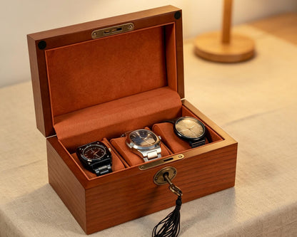 Personalized Watch Box with Lock & Key, Gift for Dad, Engraved Wooden Watch Case, Watch Box for Men, Mens Gift, Anniversary Gift