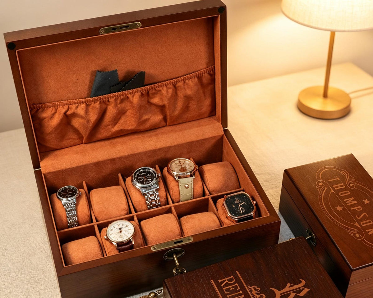 Personalized Watch Box with Lock & Key, Gift for Dad, Engraved Wooden Watch Case, Watch Box for Men, Mens Gift, Anniversary Gift