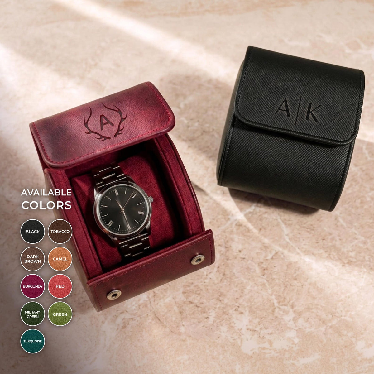 Personalized Leather Watch Box | Custom Watch Case | Single Watch Travel Case | Groomsmen Gift | Wedding Gift | Gift for Him| Gift for Her