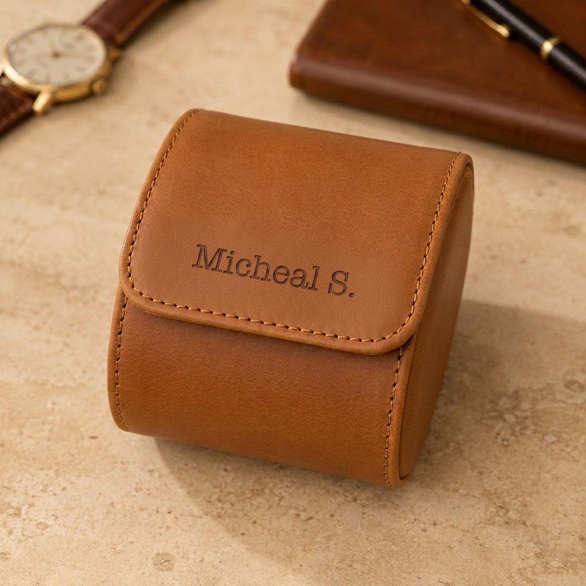 Personalized Leather Watch Box | Custom Watch Case | Single Watch Travel Case | Groomsmen Gift | Wedding Gift | Gift for Him| Gift for Her