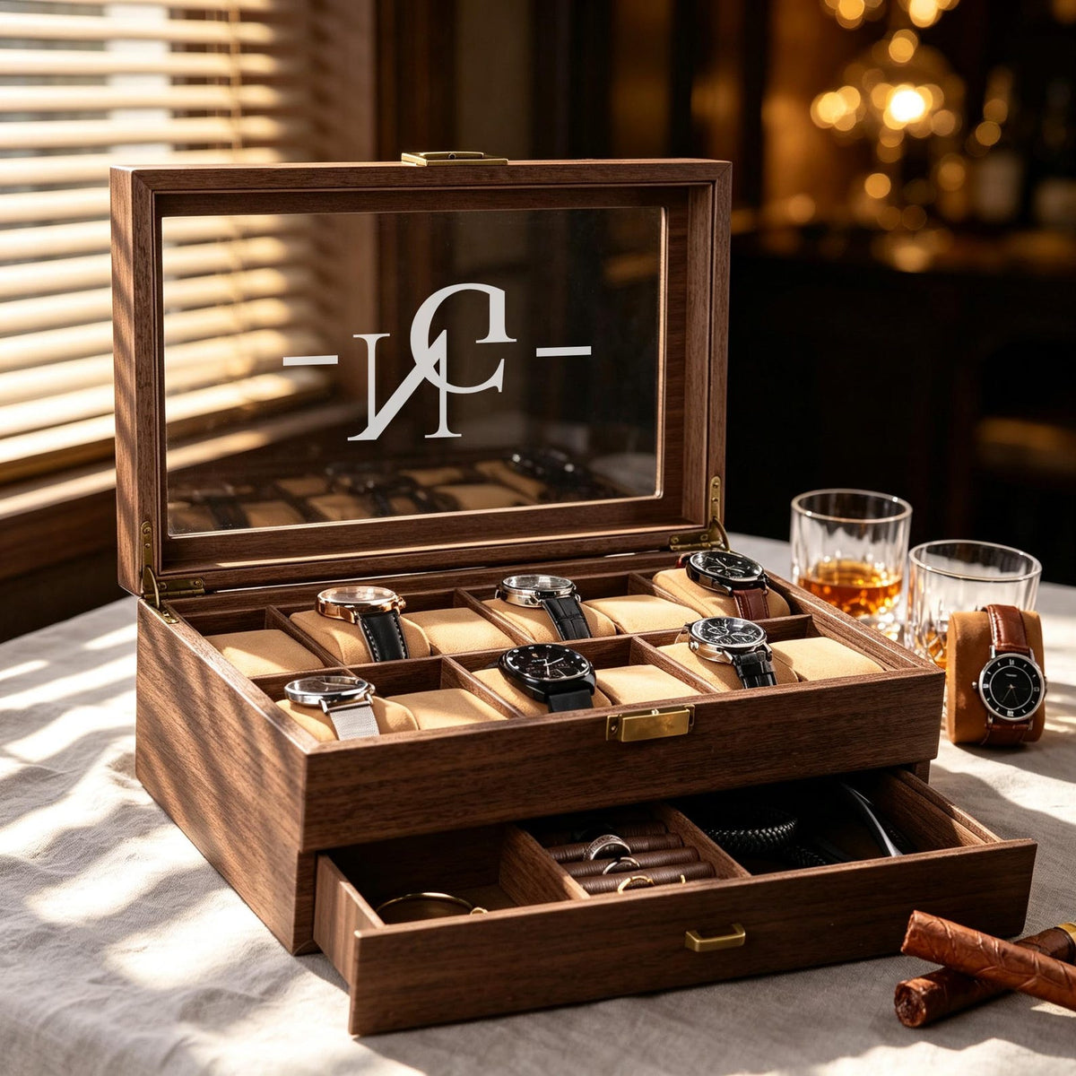 Personalized Engraved Watch Box, Custom Men's Watch Display Case, Anniversary Gift for Him, Birthday Gifts, wooden watch display
