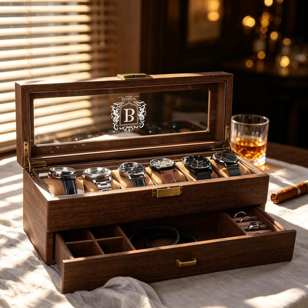 Personalized Engraved Watch Box, Custom Men's Watch Display Case, Anniversary Gift for Him, Birthday Gifts, wooden watch display