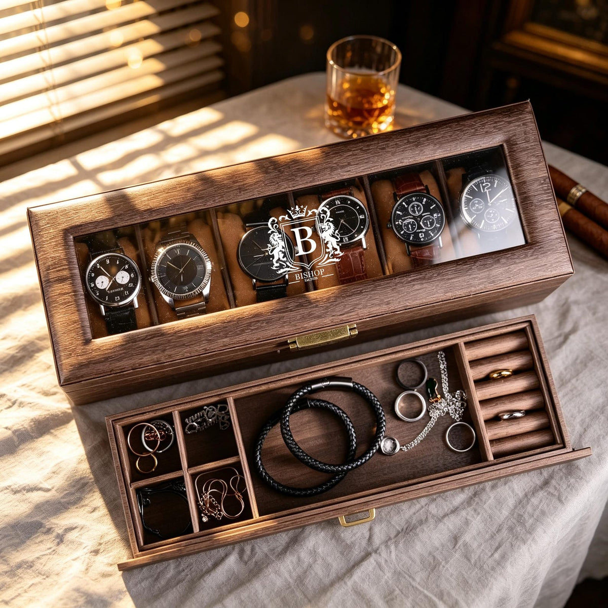 Personalised Custom Watch Box, Engraved Watch Jewelry Storage Case, Anniversary Gift for Husband