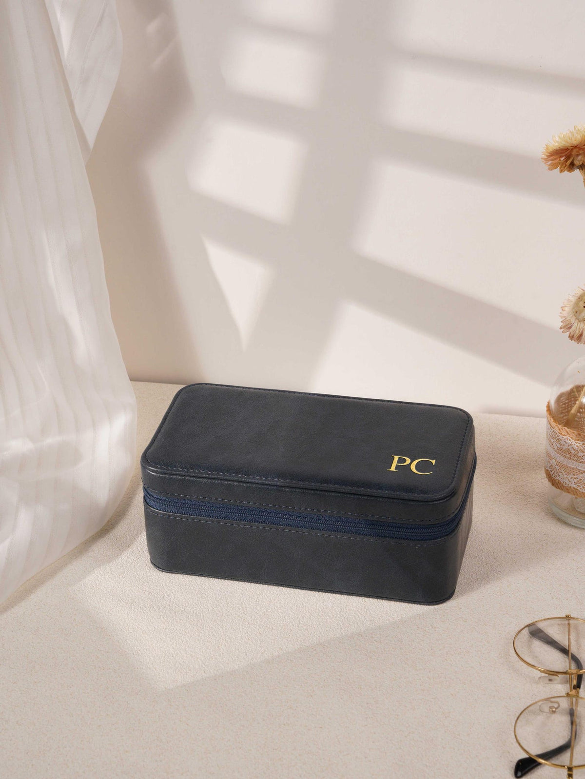 Custom Monogram Watch Travel Case｜3‑Slot Green Watch Storage Box, Gift for Him