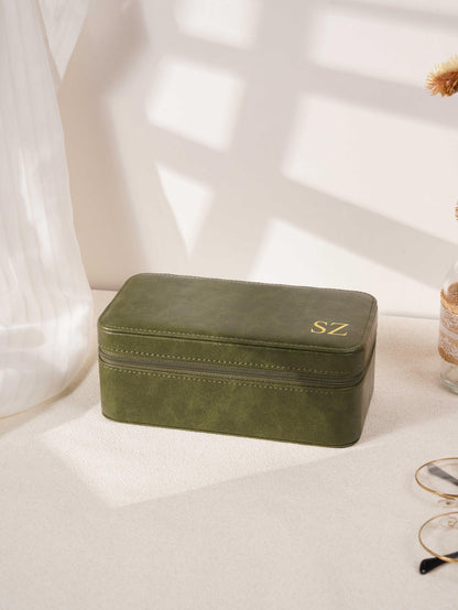 Custom Monogram Watch Travel Case｜3‑Slot Green Watch Storage Box, Gift for Him