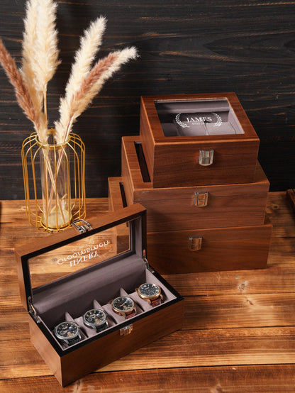 Watch Display Box for Men, Glass Lid Watch Organizer, Watch Storage Case, Engraved Watch Box, Personalized Watch Collector Gift for Him