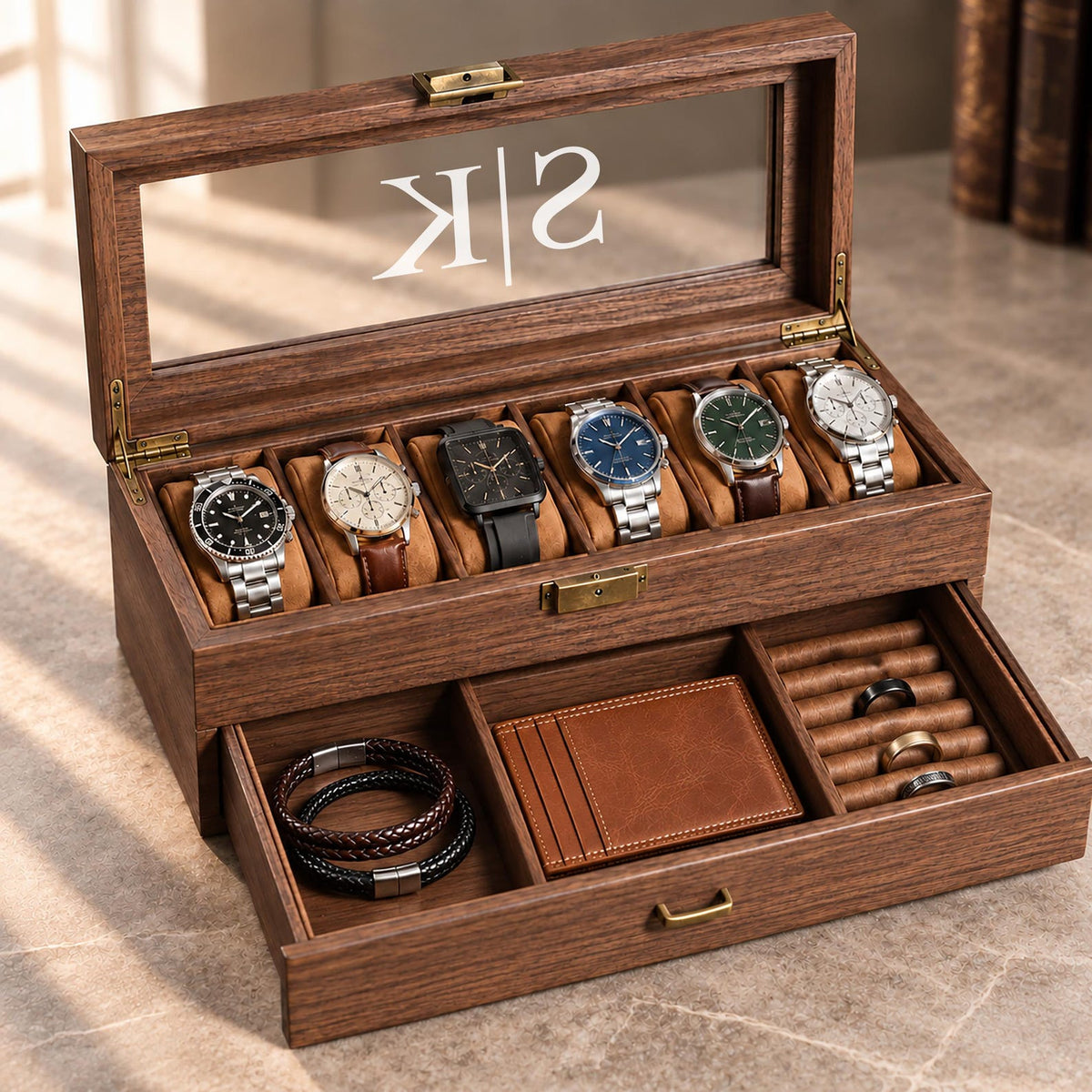 Custom Engraved Watch Box, Personalized Watch Case for Men, Anniversary Gifts for Him, Gift for Husband Dad Boyfriend, Watch Storage Case